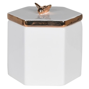 Picture of Bee Lidded White Hexagonal Trinket Box
