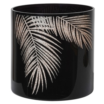 Picture of Large Black and Gold Glitter Leaf Candle Holder