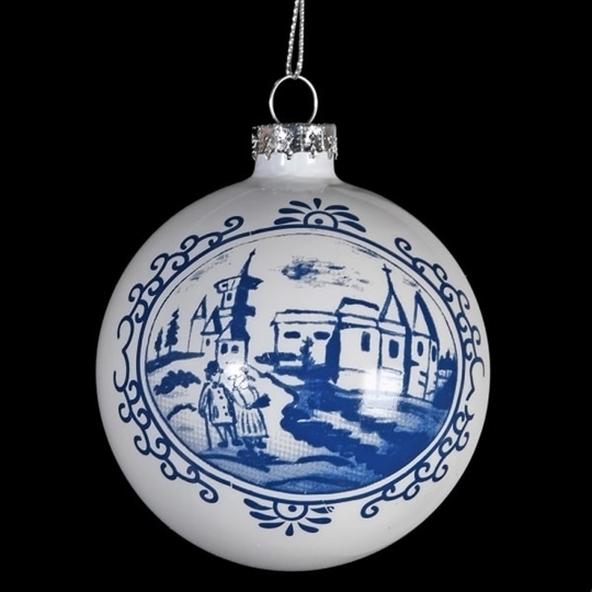Picture of Blue and White Town Scene Bauble