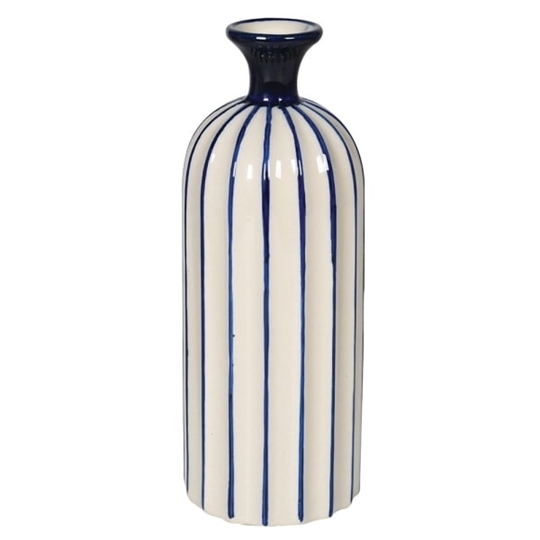 Picture of Hand Painted Blue and White Stripe Ceramic Bud Vase