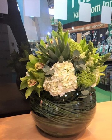 Orchid & Hydrangea Gold Fish Bowl Display For Photography Show NEC