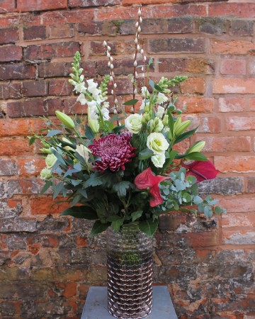 Vase Display Of Chrysanthemum Bloom, Anthurium, lily And Antirrhinum With Foliage 