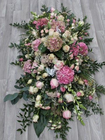 Vintage Pinks Casket Spray With Added Embellishments And Butterflies 