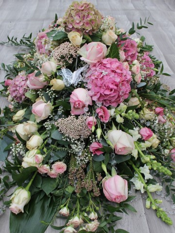 Vintage Pinks Casket Spray With Added Embellishments And Butterflies 