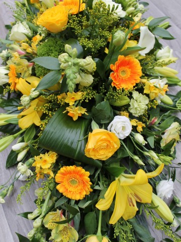 Yellow Gold And Orange Mix Casket Spray