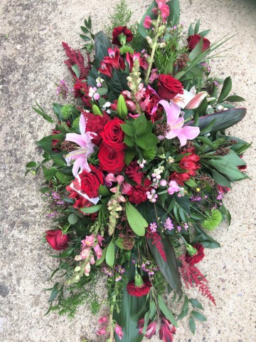 Red Rose - Pink Lily Mixed Casket Spray