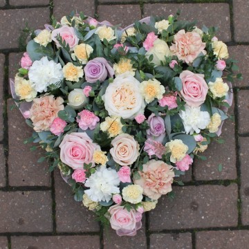 Solid Heart - Mixed Pastel Roses And Carnations 