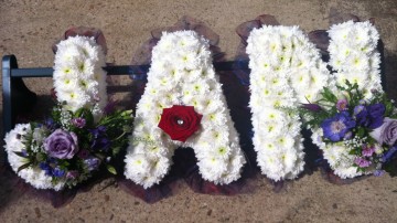 Ribbon Edge - White Based Letters - Purple And Lilac Sprays 