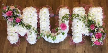 Ribbon Edge - White Based Letters - Pink Sprays 