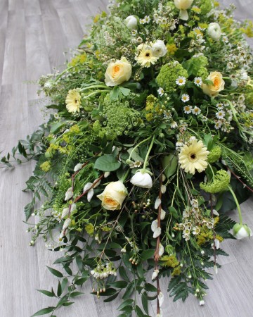 Country Garden Casket Spray In Lemon And Ivory 
