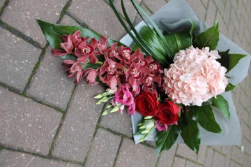 Contemporary Hand Tied Sheaf Design - Orchid- Hydrangea - Foliage 
