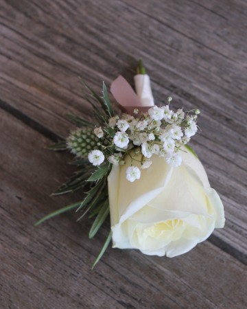 Ivory Rose And Gypsophila Gents Buttonhole 