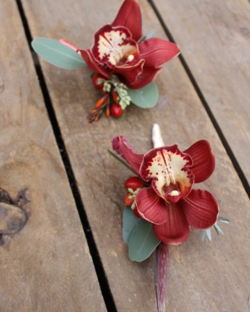 Marsala Cymbidium Orchid Gents Buttonhole 