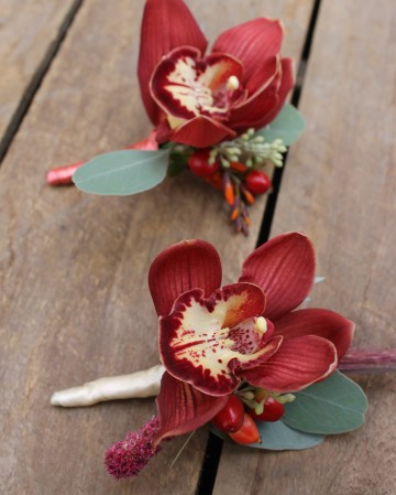 Marsala Cymbidium Orchid Gents Buttonhole 