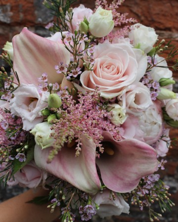 Bridal Bouquet Featuring Sweet Avalanche Rose - Peony - Lisianthus - Waxflower - Astilbe & Calla Lilly