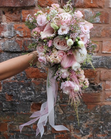 Bridal Bouquet Featuring Sweet Avalanche Rose - Peony - Lisianthus - Waxflower - Astilbe & Calla Lilly