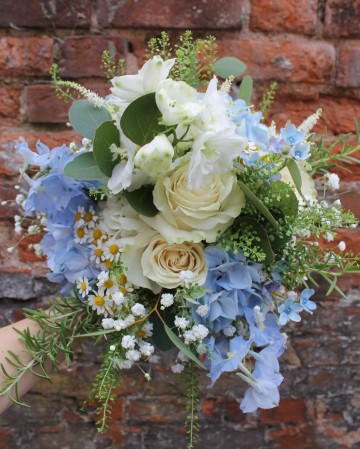 Bridesmaids Bouquet Featuring - Mondial Rose - Delphinium - Oxypetelum - Gypsophila - Hydrangea - Thlaspi - rosemary & Tancetum 