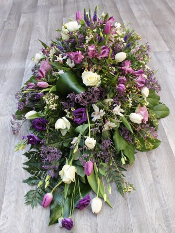 Casket Spray - Mixed Purple Lilac And Ivory Flowers - Wild Country Design 