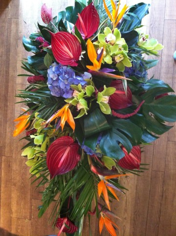 Tropical Mix Casket Spray - Anthurium - Orchid - Strelitzea - Tropical Foliage 