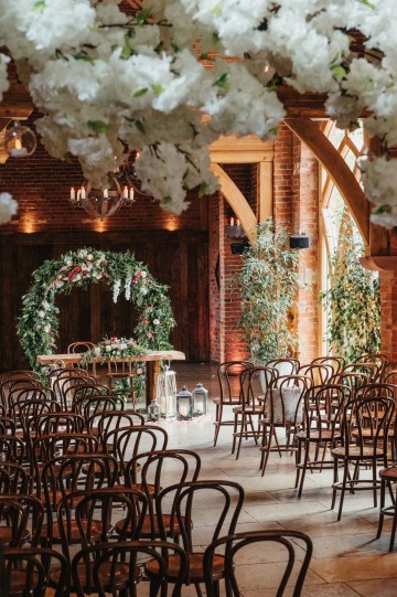 Styling at shustoke farm barns - moongate flowers - silk cherry blossom trees - hanging orbs 