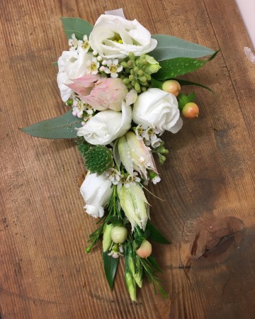 ladies corsage  - ivory and blush blooms -  to match theme of wedding 