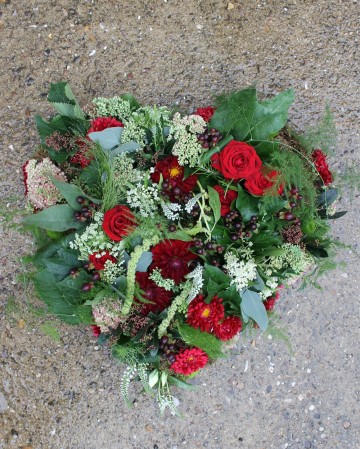 solid heart - mixed floral and foliage design 