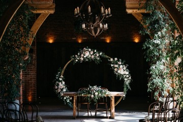 moongate display at shustoke farm barns- ceremony hoop display 