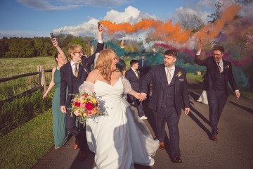 Colourful wedding at shustoke farm barns - spring flowers - ranunculus wedding - peony wedding - scabious flowers - orange pink cerise wedding flowers - vibrant wedding flowers - wild flowers - colourful bridal bouquet - buttonhole - bridesmaids flowers