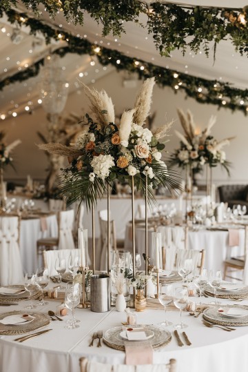 Beautiful wedding at Alrewas Hayes wedding venue - featuring toffee nude and ivory flowers - Toffee roses - Cappuccino Roses - Westminster Abbey Roses - Phalaenopsis orchids - Quicksand Roses - waxflowers - dried Ruscus - Dried Pampas grass - Eucalyptus - Bridal Bouquet