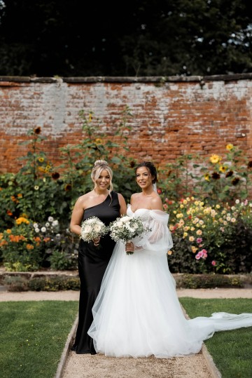 wedding at Thorpe Garden -ivory and white flowers featuring Avalanche Roses, Gypsophilia, Ammi Marjus, Lisianthus and Eucalyptus - Ivory Bridal Bouquet and Bridesmaids Bouquet - Black tie wedding