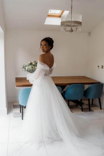 wedding at Thorpe Garden -ivory and white flowers featuring Avalanche Roses, Gypsophilia, Ammi Marjus, Lisianthus and Eucalyptus - Ivory Bridal Bouquet and Bridesmaids Bouquet - Black tie wedding
