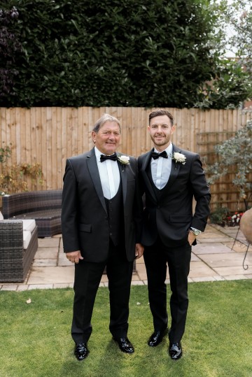 wedding at Thorpe Garden -ivory and white flowers featuring Avalanche Roses, Gypsophilia, Ammi Marjus, Lisianthus and Eucalyptus - Ivory Bridal Bouquet and Bridesmaids Bouquet - Black tie wedding