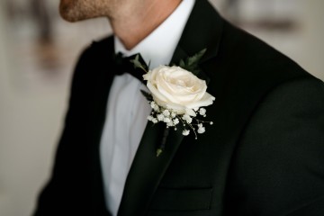 wedding at Thorpe Garden -ivory and white flowers featuring Avalanche Roses, Gypsophilia, Ammi Marjus, Lisianthus and Eucalyptus - Ivory Bridal Bouquet and Bridesmaids Bouquet - Black tie wedding