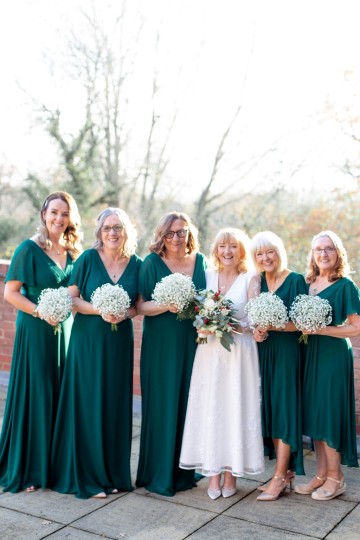 christmas wedding in solihull - festive wedding flowers - ivory and ruby wedding flowers - bridal bouquet - gypsophilla bridesmaids bouquets- moongate flowers - ceremony flowers - registrar table flowers