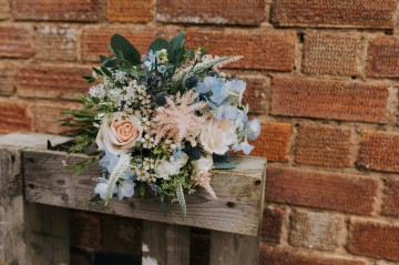 Blush And Blue Bridal Bouquet - blush and blue wedding flowers - sweet avalanche - blue delphinium - blush astilbe - blue eryngium - waxflower 
