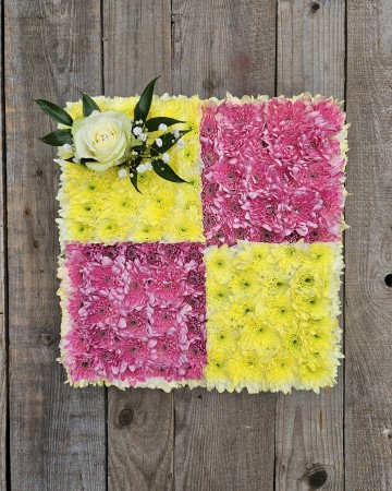 slice of battenberg cake funera tribute design- custom funeral designs  