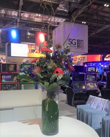 Gerbera & Delphinium Vase Display For IGT At ICE Totally Gaming 