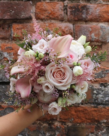 Bridal Bouquet Featuring Sweet Avalanche Rose - Peony - Lisianthus - Waxflower - Astilbe & Calla Lilly