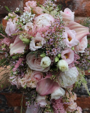 Bridal Bouquet Featuring Sweet Avalanche Rose - Peony - Lisianthus - Waxflower - Astilbe & Calla Lilly