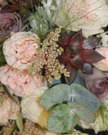 Bridal Bouquet Featuring - White O'Hara Rose - Succulents - Bombastic Spray Rose - Astilbe  - Senecio - Olive & Eucalyptus 