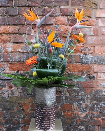 Corporate Vase Display - Strelitzia - Bird Of Paradise - Craspedia - Office Flowers - Hotel Lobby Flowers 