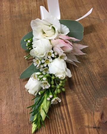 ladies corsage  - ivory and blush blooms -  to match theme of wedding 
