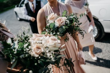 quicksand rose and foliage bridesmaids bouquets 