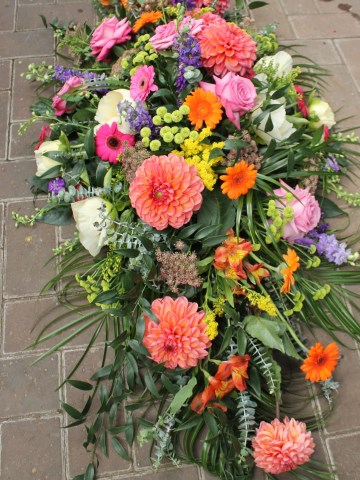 summer casket spray - vibrant flowers 