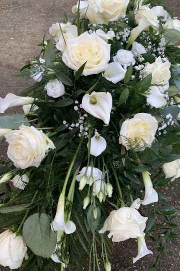 Calla Lily, Rose and Lisianthus casket spray 